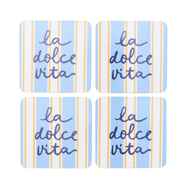 Living & Co Dolce Summer Lemon Square Coaster Blue/White 4 Pack, , hi-res