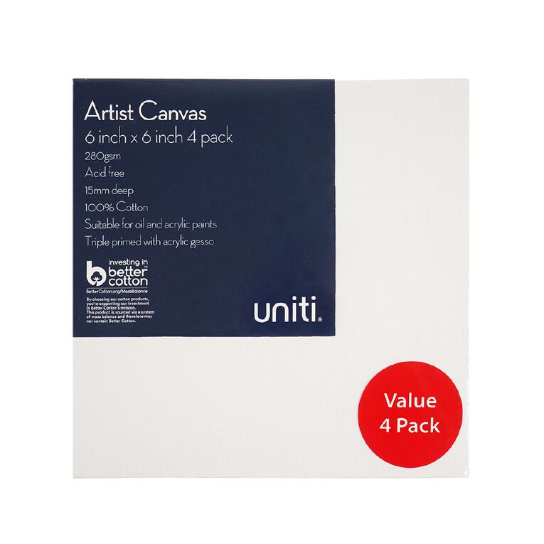 Uniti Blank Canvas 6in x 6in 4 Pack, , hi-res