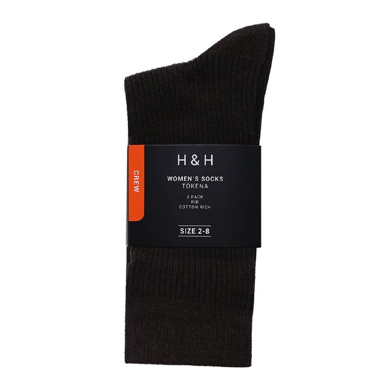 H&H Women's Ribbed Crew Sock 3 Pack, Cream, hi-res