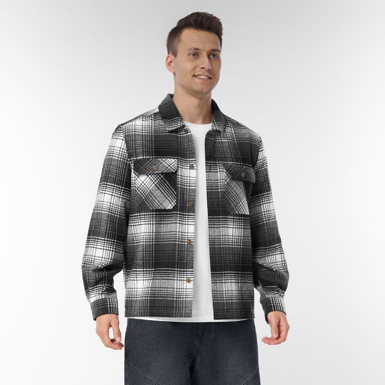 H&H Men's Heavy Flannel Shacket, Black/White, hi-res