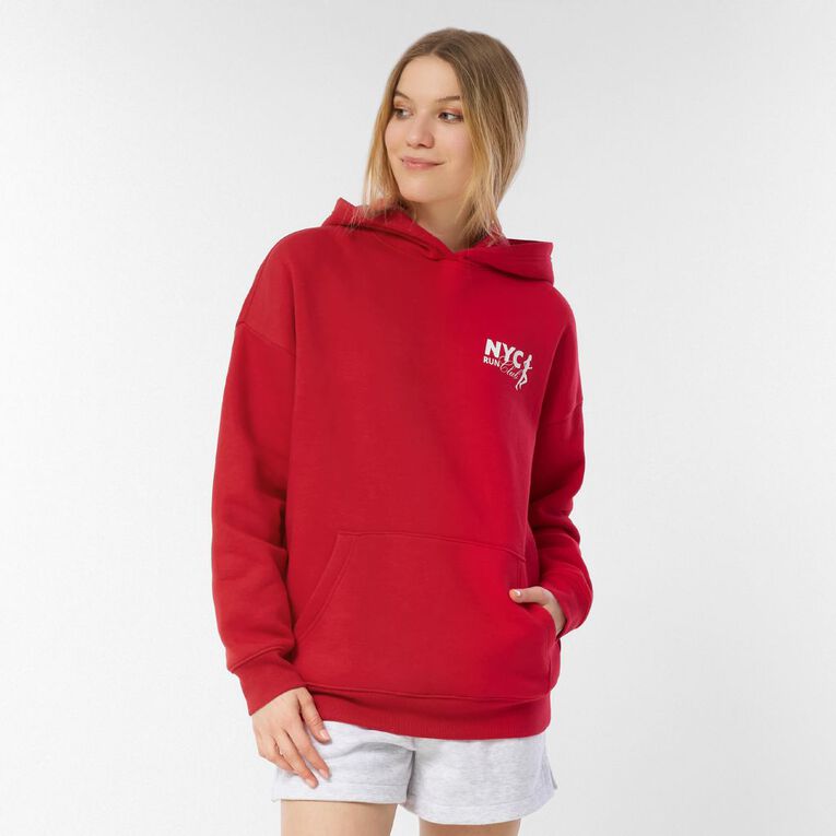 H&H Women's Long Sleeve Cordless Graphic Hood, Red Mid, hi-res