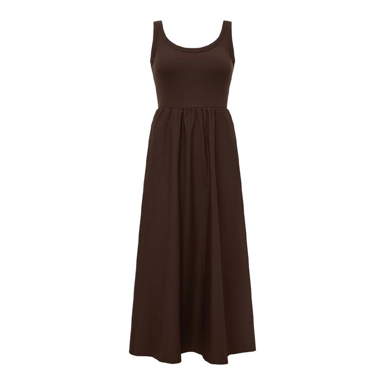 H&H Women's Rib Tank Mix Dress Maxi, Brown Dark, hi-res