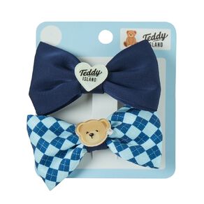 Teddy Island Bow Clip Double Blue 2 Pack