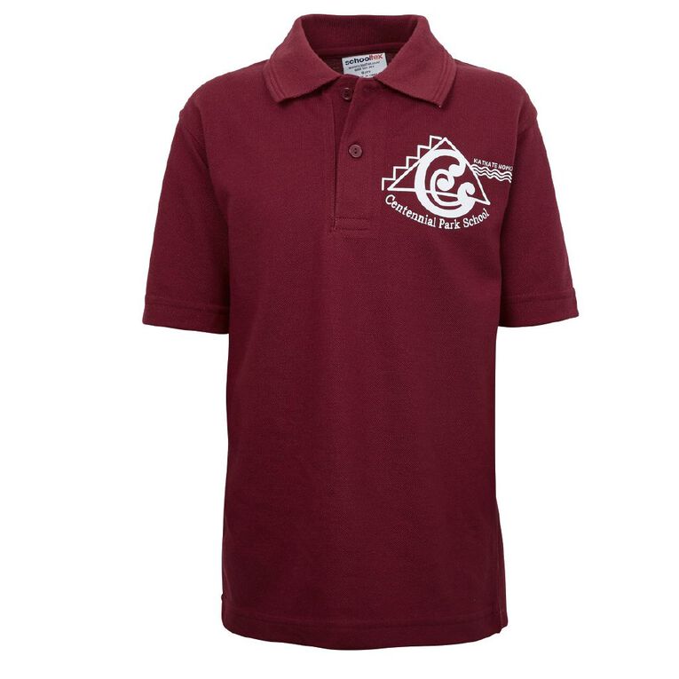 Schooltex Centennial Park Short Sleeve Polo with Transfer, Burgundy, hi-res