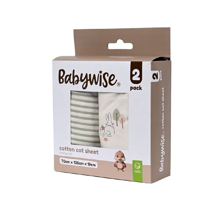 Babywise Cotton Cot Sheet Bunnies 2 Pack, , hi-res