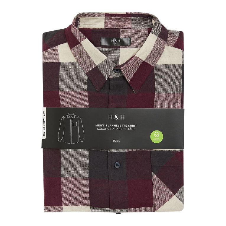 H&H Men's Brushed Flannel Shirt, Burgundy, hi-res