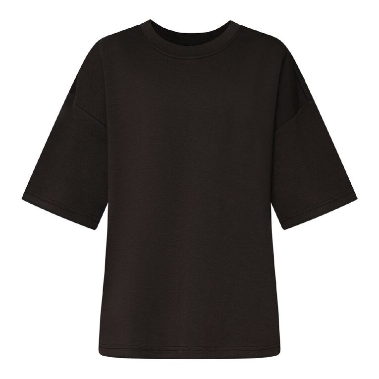 H&H Women's Short Sleeve Scuba Crew Tee, Brown Dark, hi-res