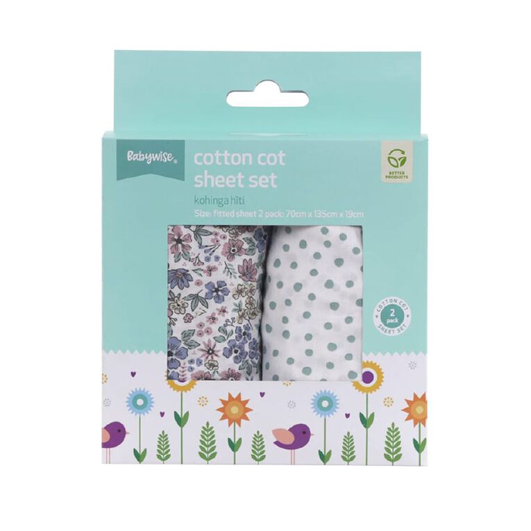 Babywise Cotton Cot Sheet Floral 2 Pack