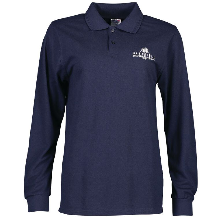 Schooltex Glenfield Long Sleeve Polo with Embroidery, Navy, hi-res