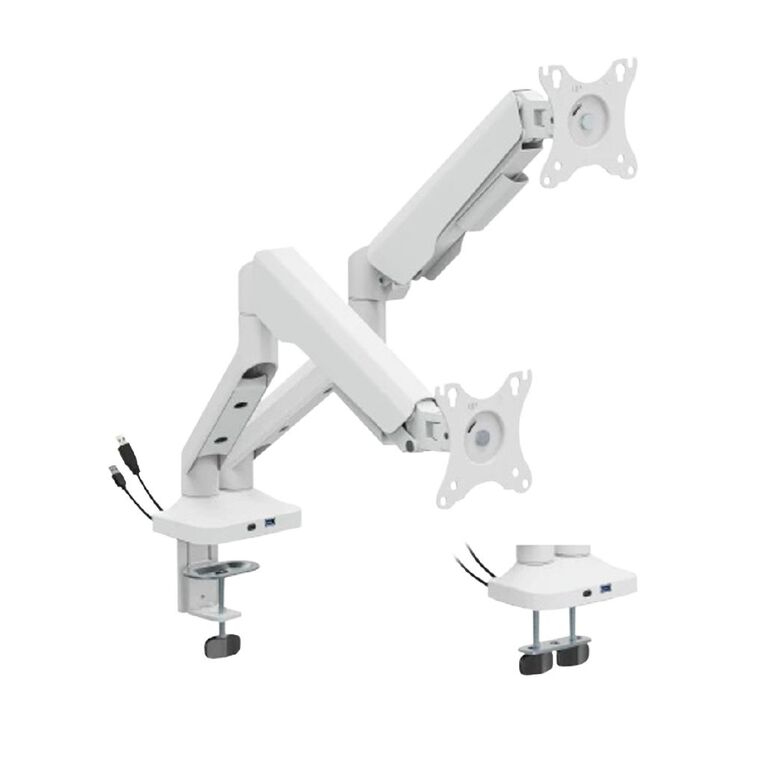 Bracom Flexprecision Gas Spring Dual Monitor Arm 17in - 35in USB White, , hi-res