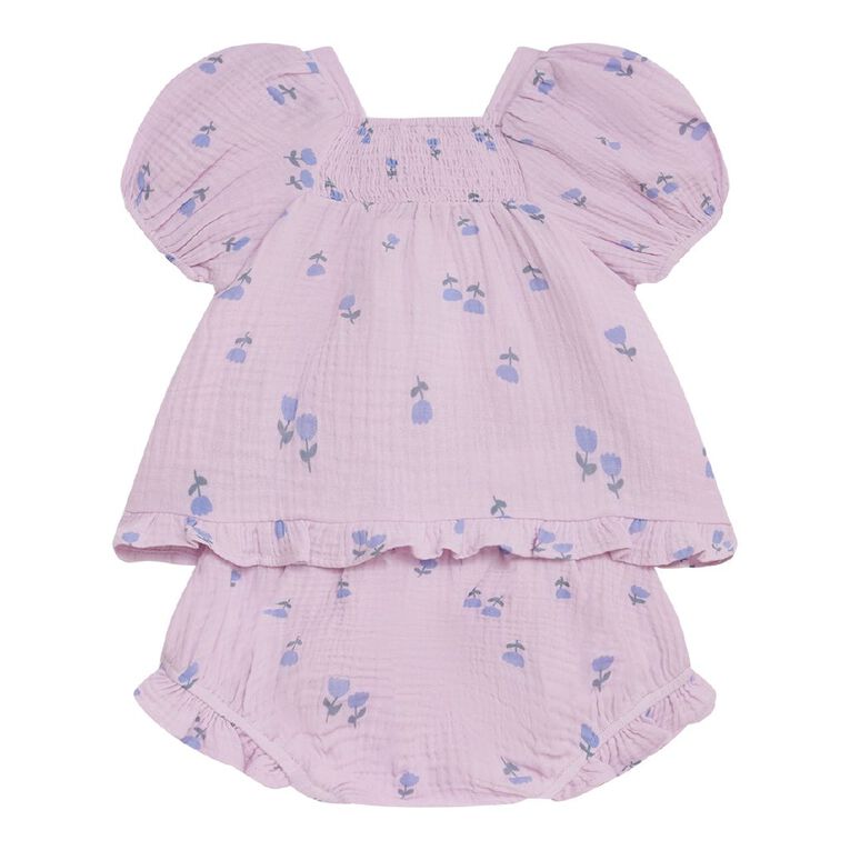 Young Original Toddler 2 Piece Muslin Top and Bloomer Set, Purple Light, hi-res