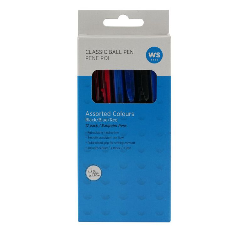 WS Classic Ball Pens Assorted Colours 12 Pack, , hi-res