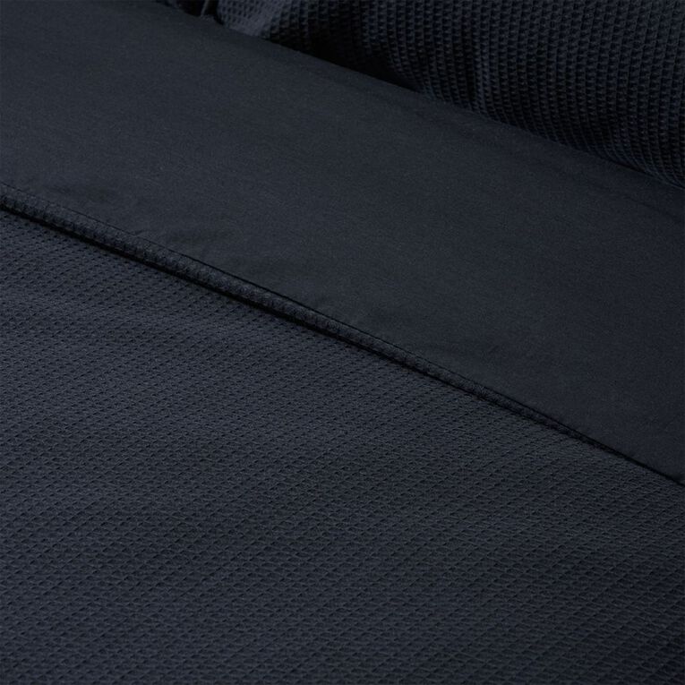 Living & Co Duvet Cover Set Luxury Waffle Black Super King, Black, hi-res
