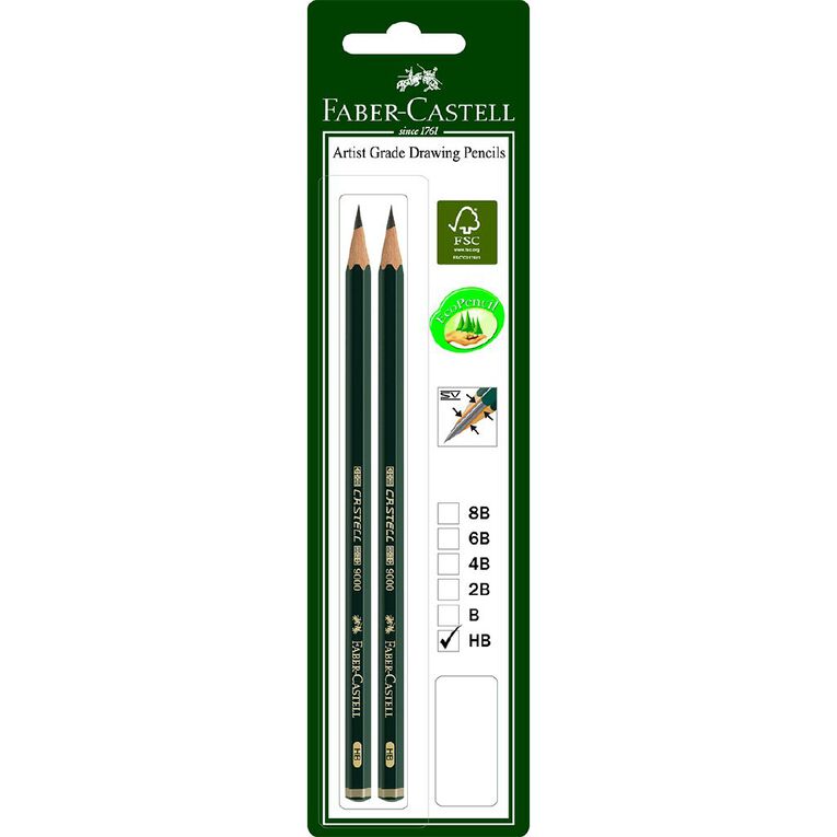 Faber-Castell Drawing Pencil 9000 HB 2 Pack Green Mid, , hi-res