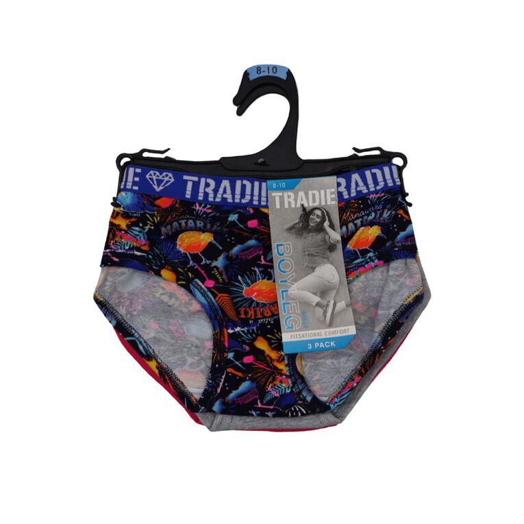 Tradie Girls' Boyleg Briefs 3 Pack, Blue Mid, hi-res