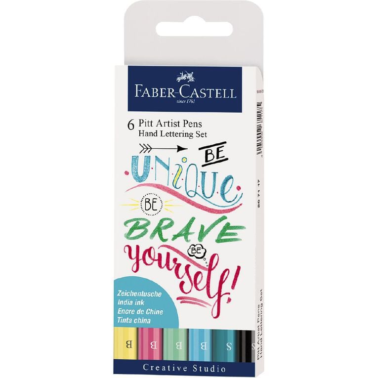 Faber-Castell Pitt Artist Pens Hand Lettering Set Pastel 6 Pack, , hi-res