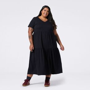 H&H Curve Women's Short Sleeve Slub Tier Midi Dress