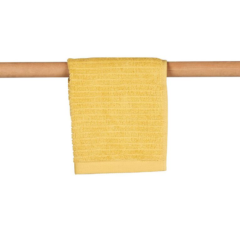 Living & Co Ribbed Face Towel Yellow 30cm x 30cm, , hi-res