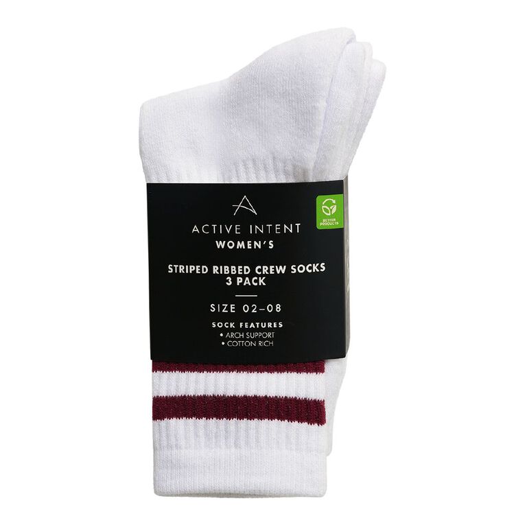 Active Intent Women's Striped Crew Socks 3 Pack, Black, hi-res