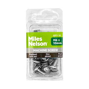 Miles Nelson Zinc Pozi Drive Pan Head Screw & Nut M6x10mm 10 Pack