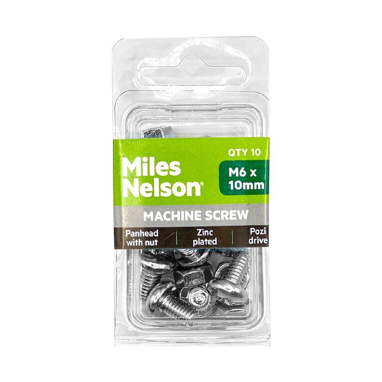 Miles Nelson Zinc Pozi Drive Pan Head Screw & Nut M6x10mm 10 Pack, , hi-res