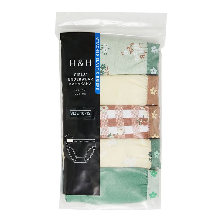 H&H Girls' Briefs 5 Pack, Green Mid, hi-res