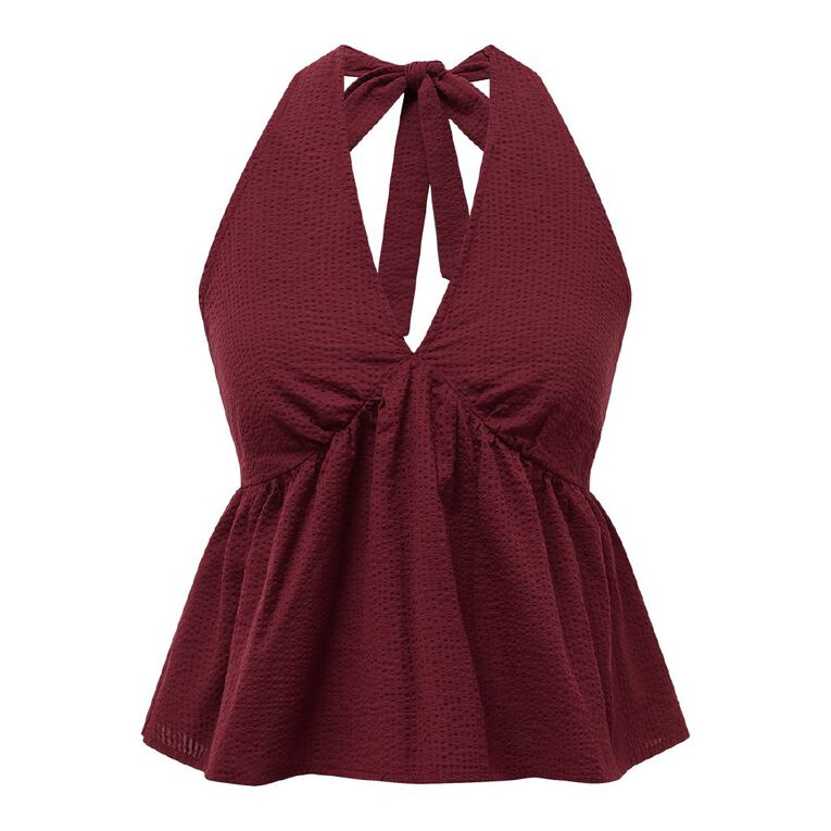 H&H Women's Tie Frill Halter Top, Red Dark, hi-res