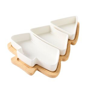Wonderland Home Christmas Tree Platter and Cheese Board White 4 Piece