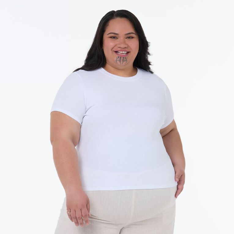 H&H Curve Women's Short Sleeve Baby Rib Tee, White, hi-res