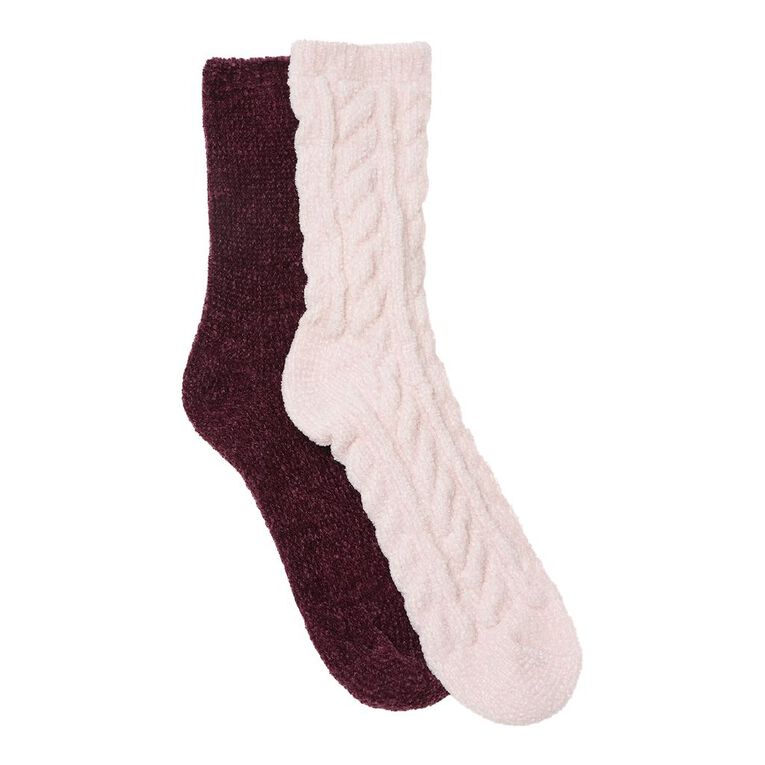 H&H Women's Chenille Crew Socks 2 Pack, Pink Light, hi-res