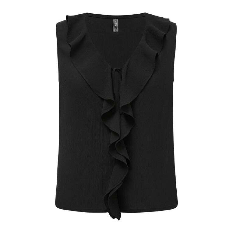 H&H Women's Sleeveless Frill Front Tank, Black, hi-res