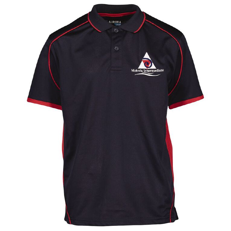 Schooltex Mokoia Intermediate Short Sleeve Polo with Embroidery, Navy/Red, hi-res