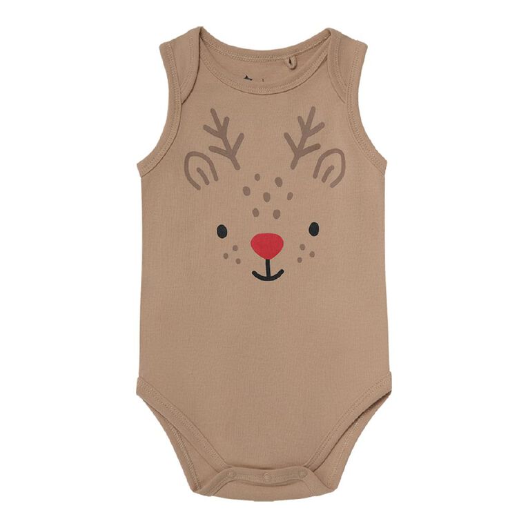 Young Original Baby Sleeveless Christmas Bodysuit, Brown Mid, hi-res