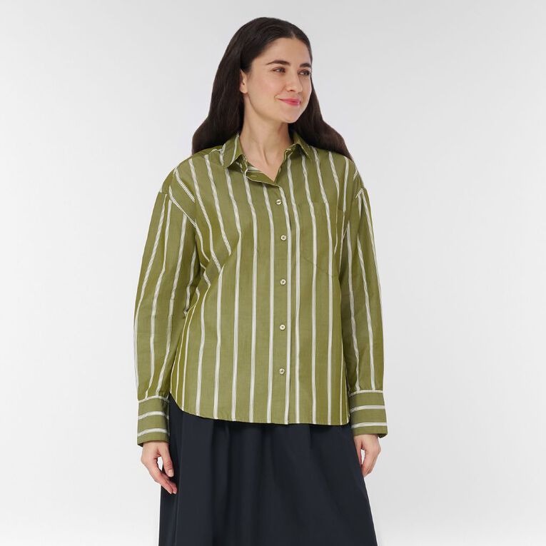 H&H Women's Long Sleeve Cotton Shirt, Green, hi-res