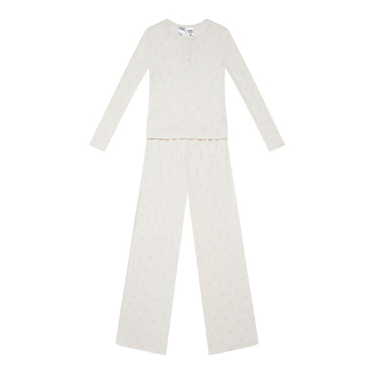 H&H Girls' Pointelle Pyjama Set, White, hi-res