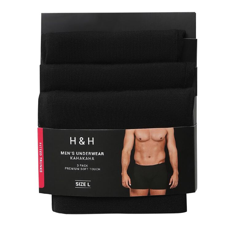 H&H Men's Comfort Trunks 3 Pack, Black, hi-res