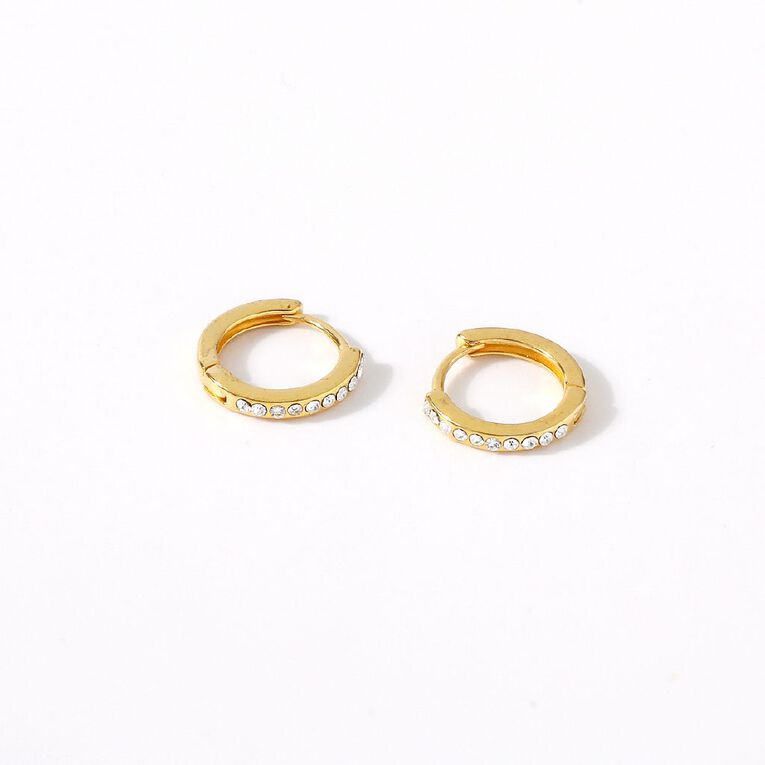 Sterling Silver Gold Plated Crystal Huggie Earrings 13mm, , hi-res