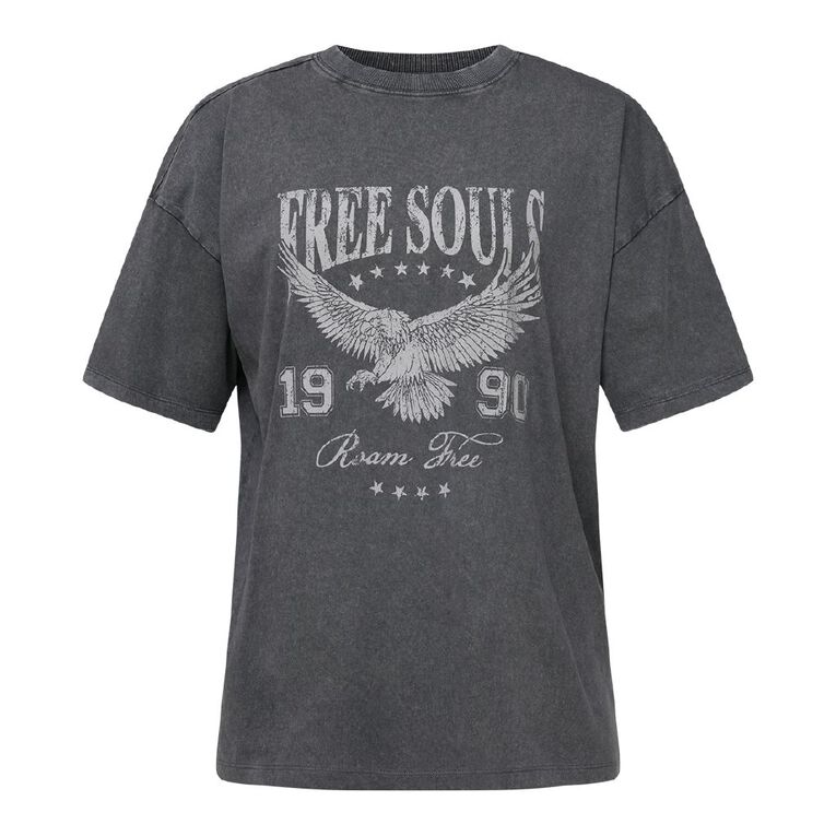 H&H Women's Oversized Boyfriend Graphic Tee, Grey Dark, hi-res