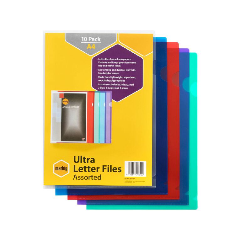 Marbig File A4 L Shaped Pocket Ultra Assorted 10 Pack, , hi-res