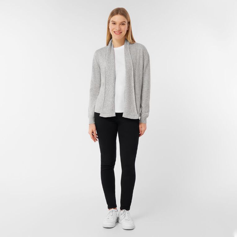 H&H Women's Drape Front Cardigan, Grey Marle, hi-res