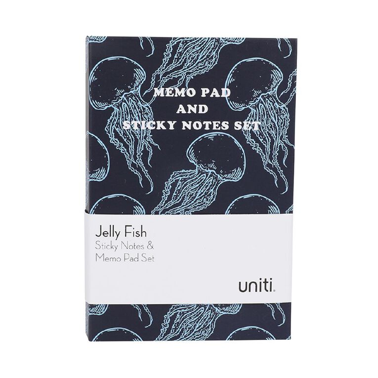Uniti Jelly Fish Sticky Notes & Memo Pad Set Blue, , hi-res