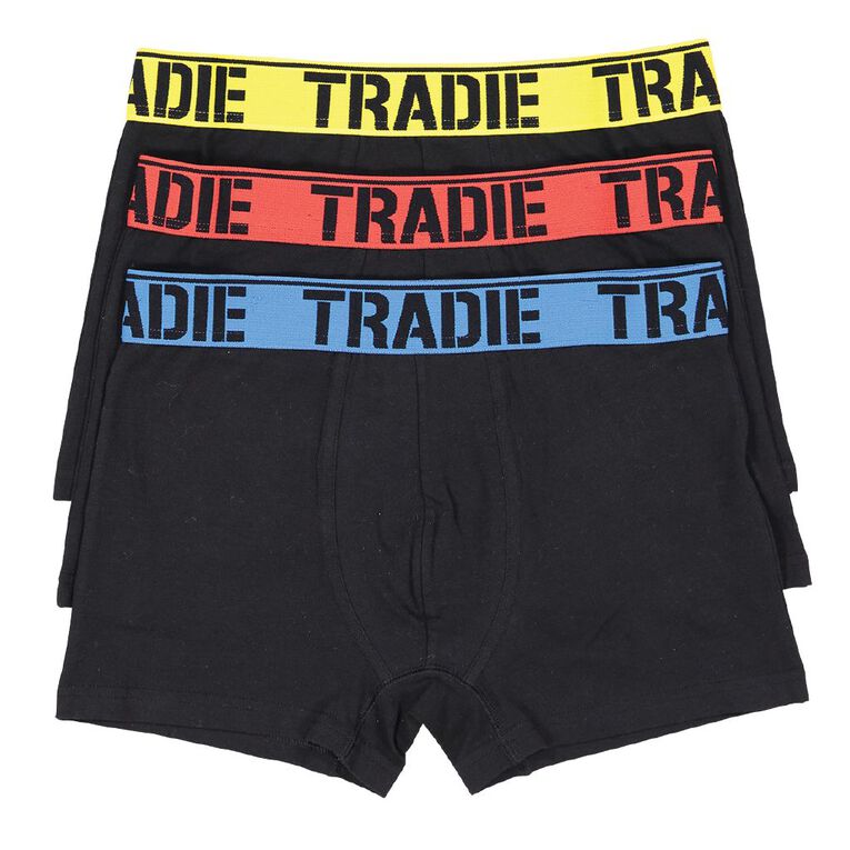 Tradie Men's Trunks 3 Pack, Black, hi-res