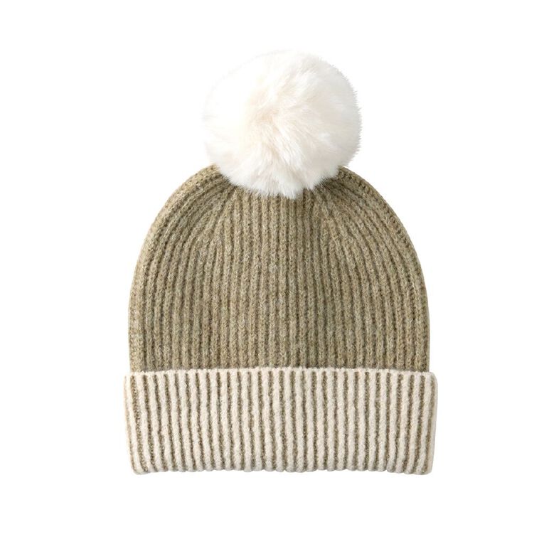 H&H Women's Contrast Rib Beanie, Green Mid, hi-res
