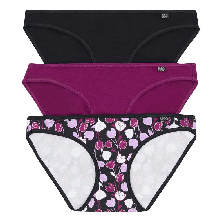 Rio Women's Bikini Briefs 3 Pack, Purple/Black, hi-res