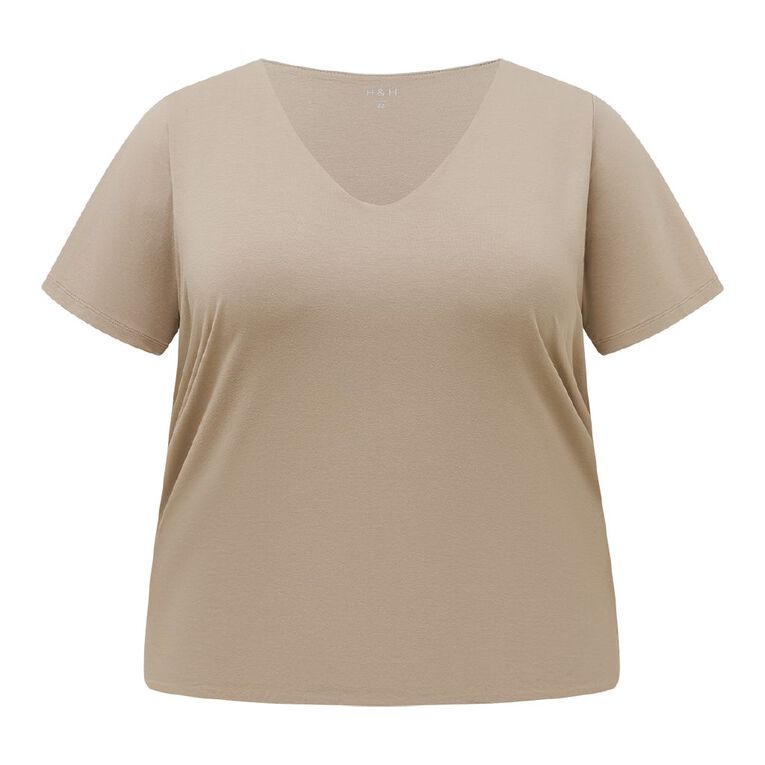 H&H Plus Women's Curve Short Sleeve Vneck Contour Tee, Grey Light, hi-res
