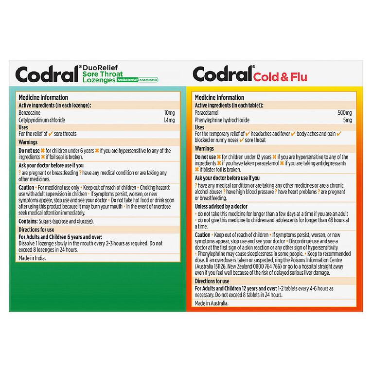 Codral Plus Cold And Flu 16s + Sore Throat Lozenges 16s Kit, , hi-res