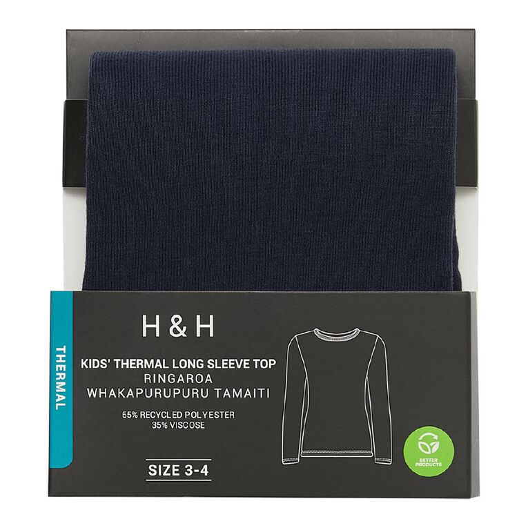 H&H Kids' Poly Viscose Thermal Long Sleeve Top, Blue Dark, hi-res