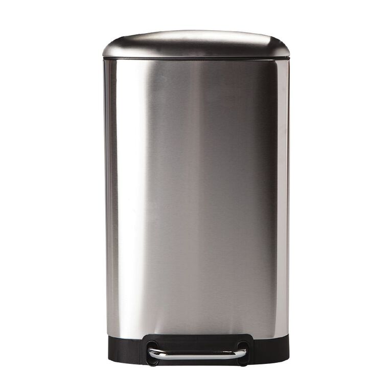 Living & Co Soft Close Pedal Bin Stainless Steel Rectangle Silver 30L, , hi-res