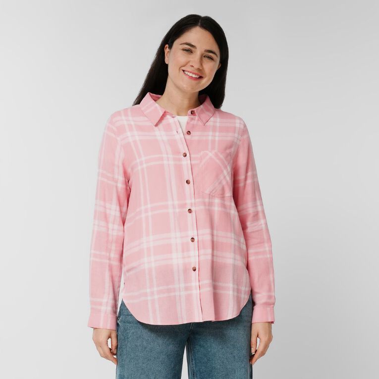 H&H Women's Long Sleeve Flannel Check Shirt, Pink, hi-res