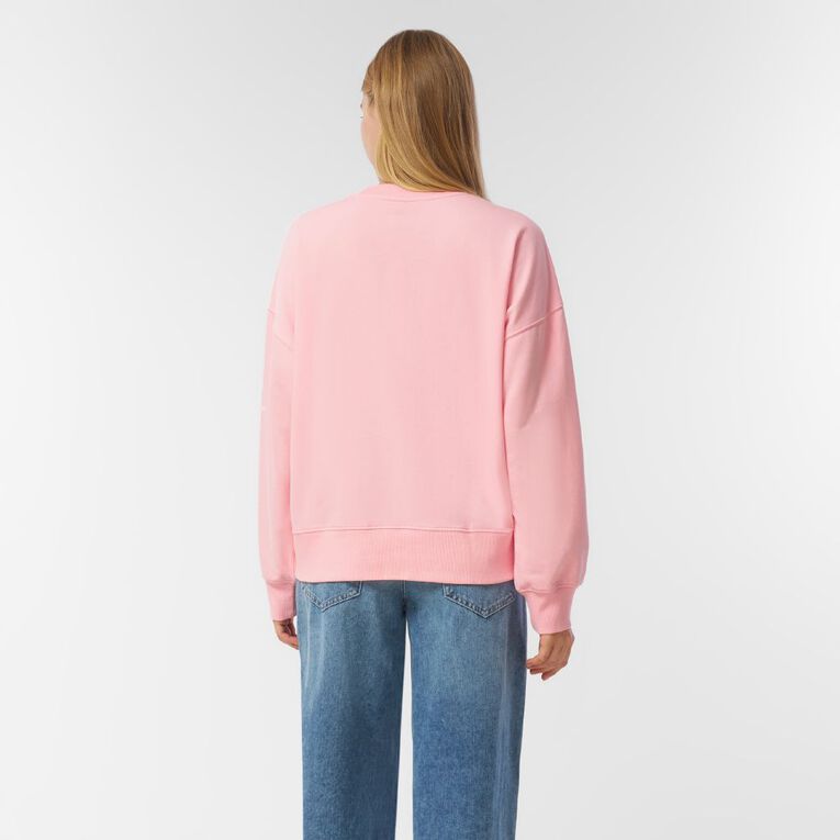 H&H Women's Drop Shoulder Graphic Crew, Pink Mid, hi-res